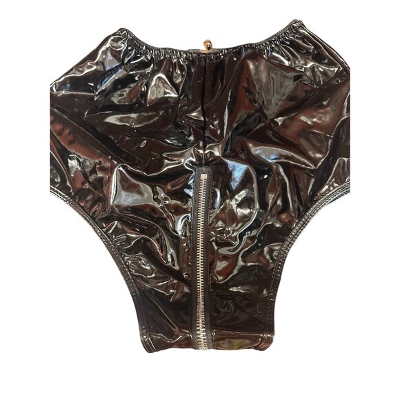 FEOYA Shiny Latex Wet Look Booty Shorts High Waisted Zipper Crotch Cheek Small - Picture 2 of 4
